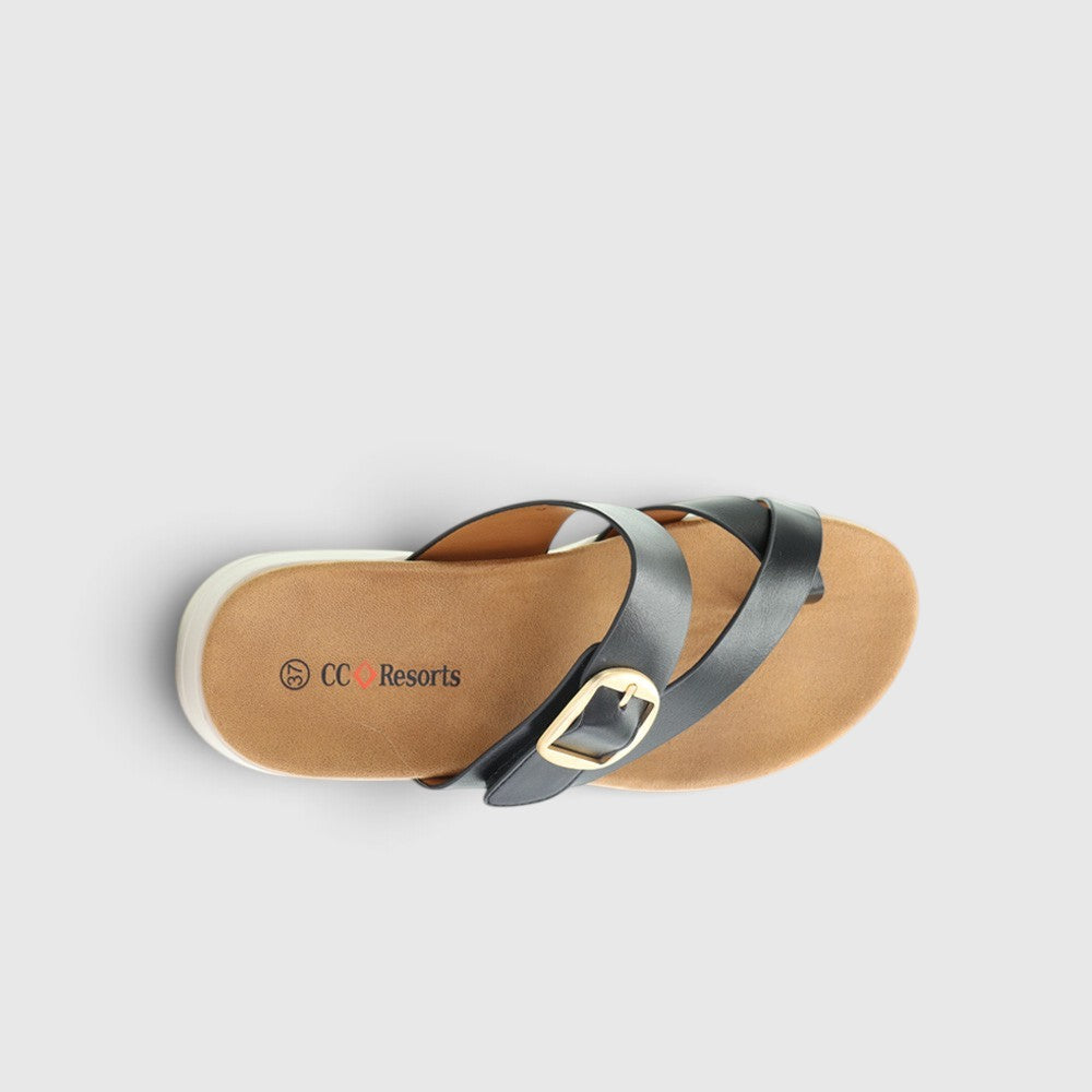CC Resorts Domino Black slip-on shoes with sleek design and comfortable fit, perfect for casual and resort wear.