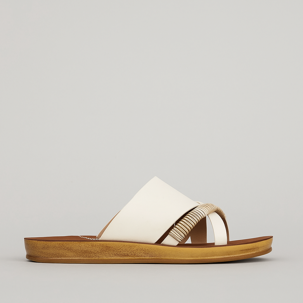 LOS CABOS Bride Bone slip-on sandals with white straps, stylish and comfortable for wedding or special occasion wear.