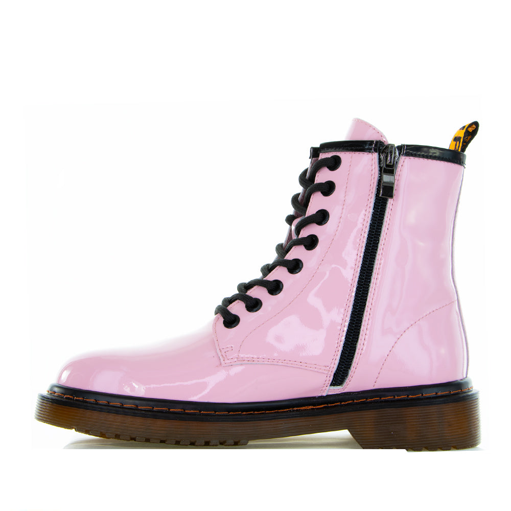 Le Sansa Depth Candy Patent boots featuring shiny black patent leather and sleek design, ideal for stylish footwear.