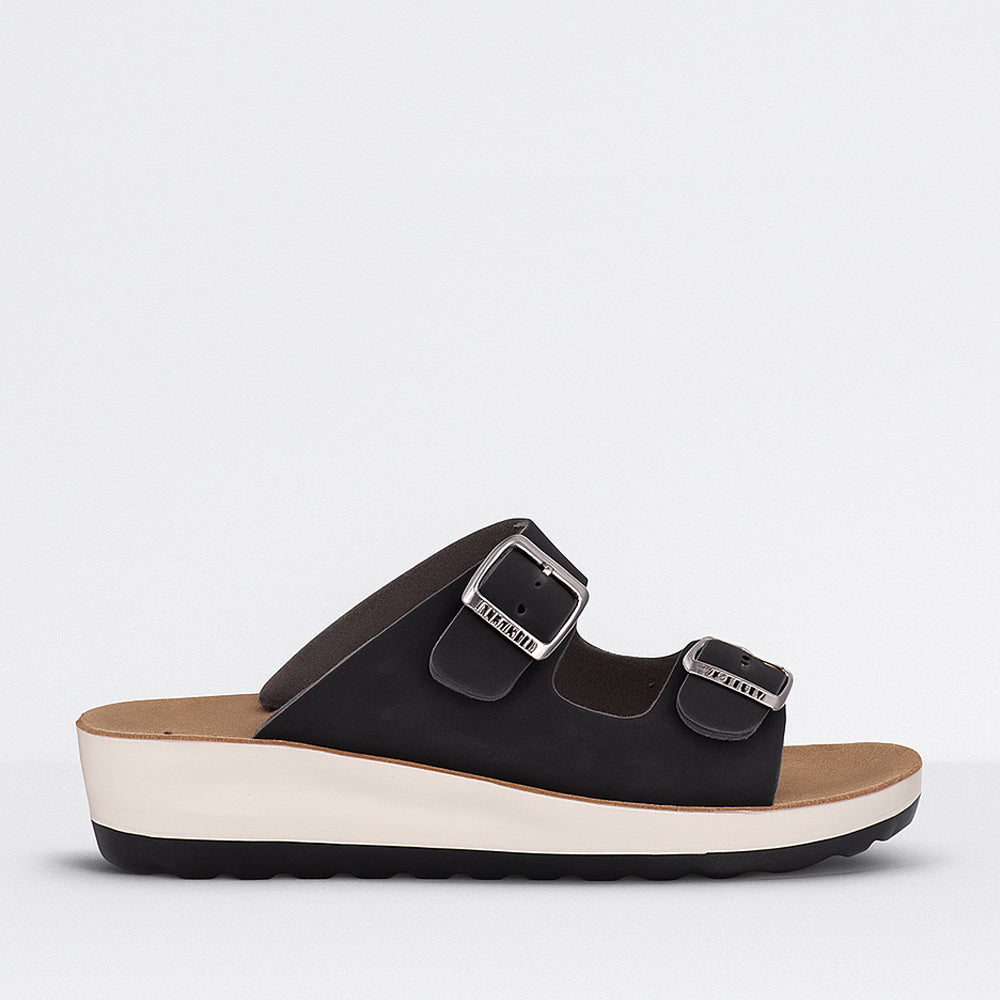 Black Fly Flot flats with rounded toe and smooth finish, showcasing comfortable slip-on design and stylish footwear for women.