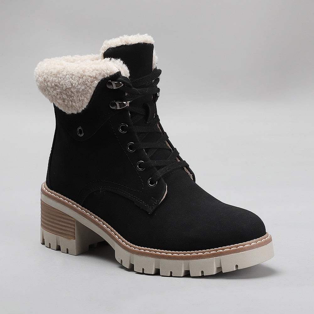 Fur Trim Heel Hiking Boots CC RESORTS GOAT BLACK Zeke Collection