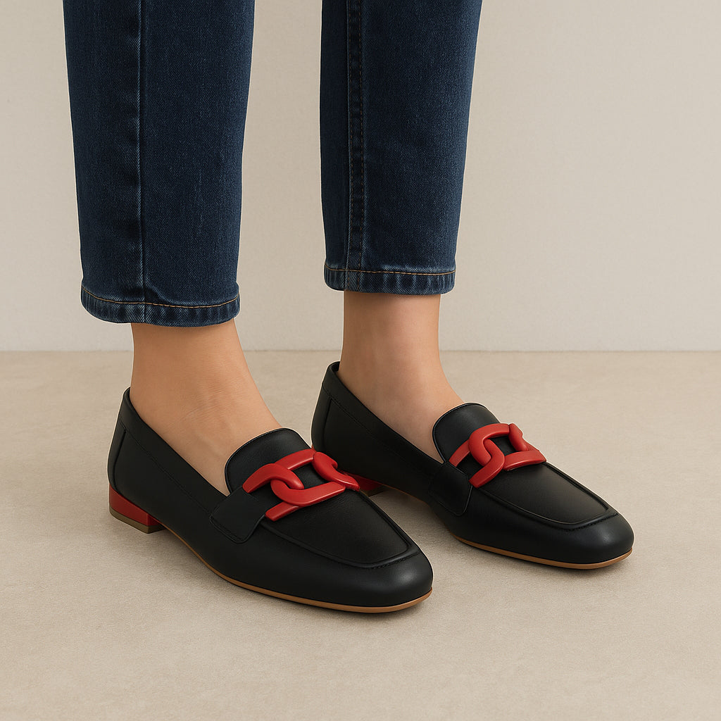 NAKED ARCHES JAP BLACK RED Women Loafers - Zeke Collection NZ