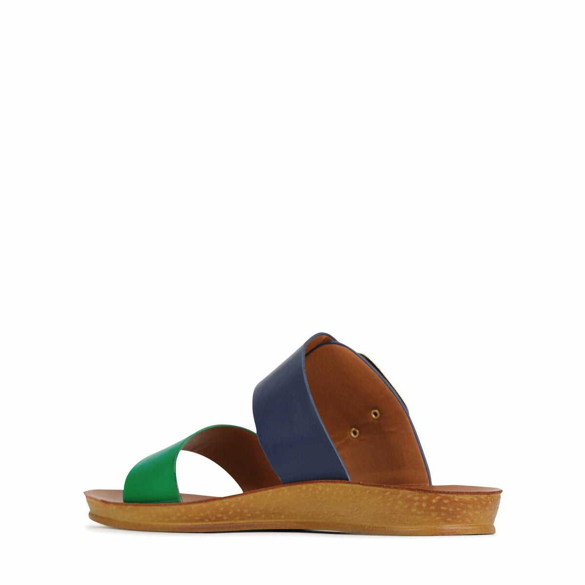Navy and emerald green Los Cabos Doti flats with dotted pattern, featuring a comfortable slip-on design.