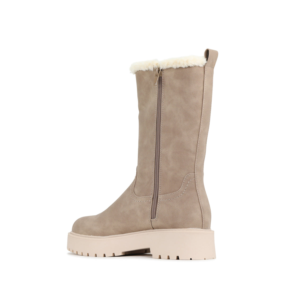Inside view of LOS CABOS RACCUS taupe boots showing soft lining and stylish design.