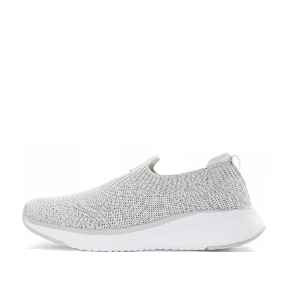 Silver Cabello Stride sneakers with sleek design and white sole, showcasing modern athletic style.