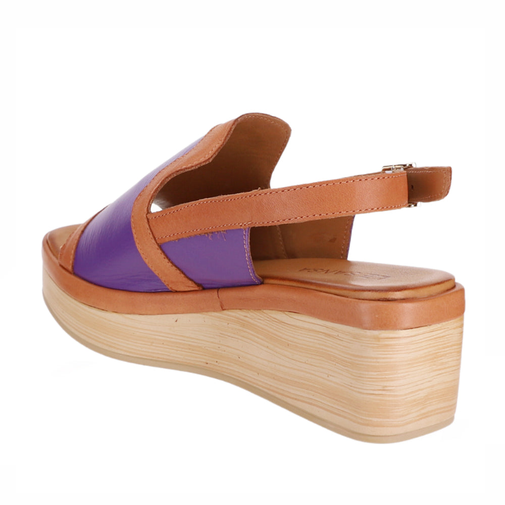 Le Sansa Trozan purple tan sandals with open toe design, featuring stylish straps and a comfortable flat sole.