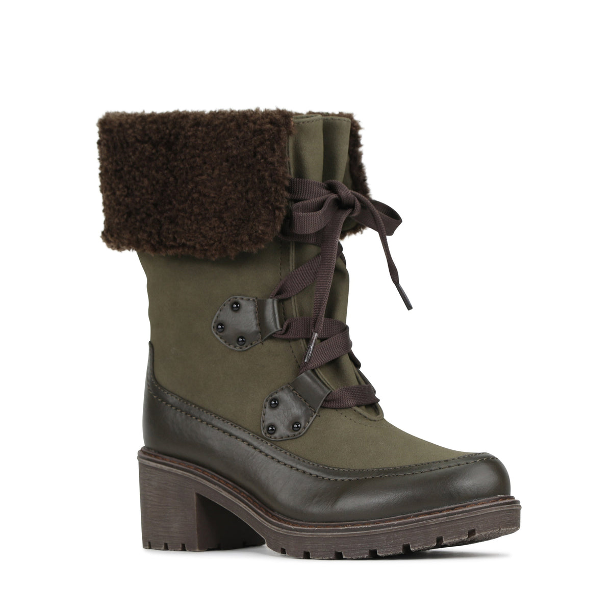 LOS CABOS Tashi khaki boots featuring ankle-high design and stylish lacing, perfect for casual and outdoor wear.