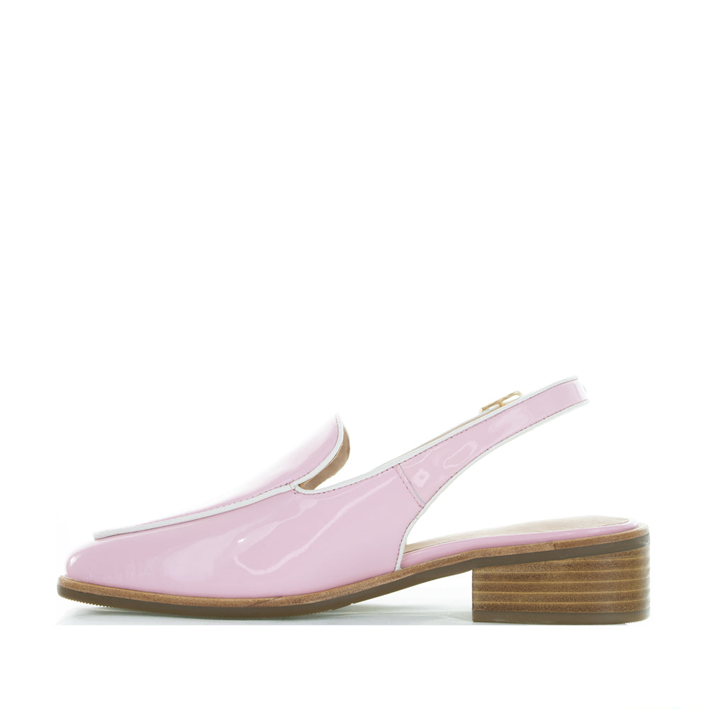 Pink patent leather sandals from Le Sansa Danter collection, featuring sleek straps and a stylish design.