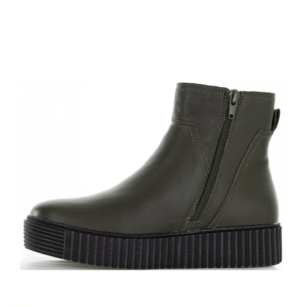 Alfie & Evie Desmond Khaki boots featuring rugged design and lace-up style, perfect for casual wear.