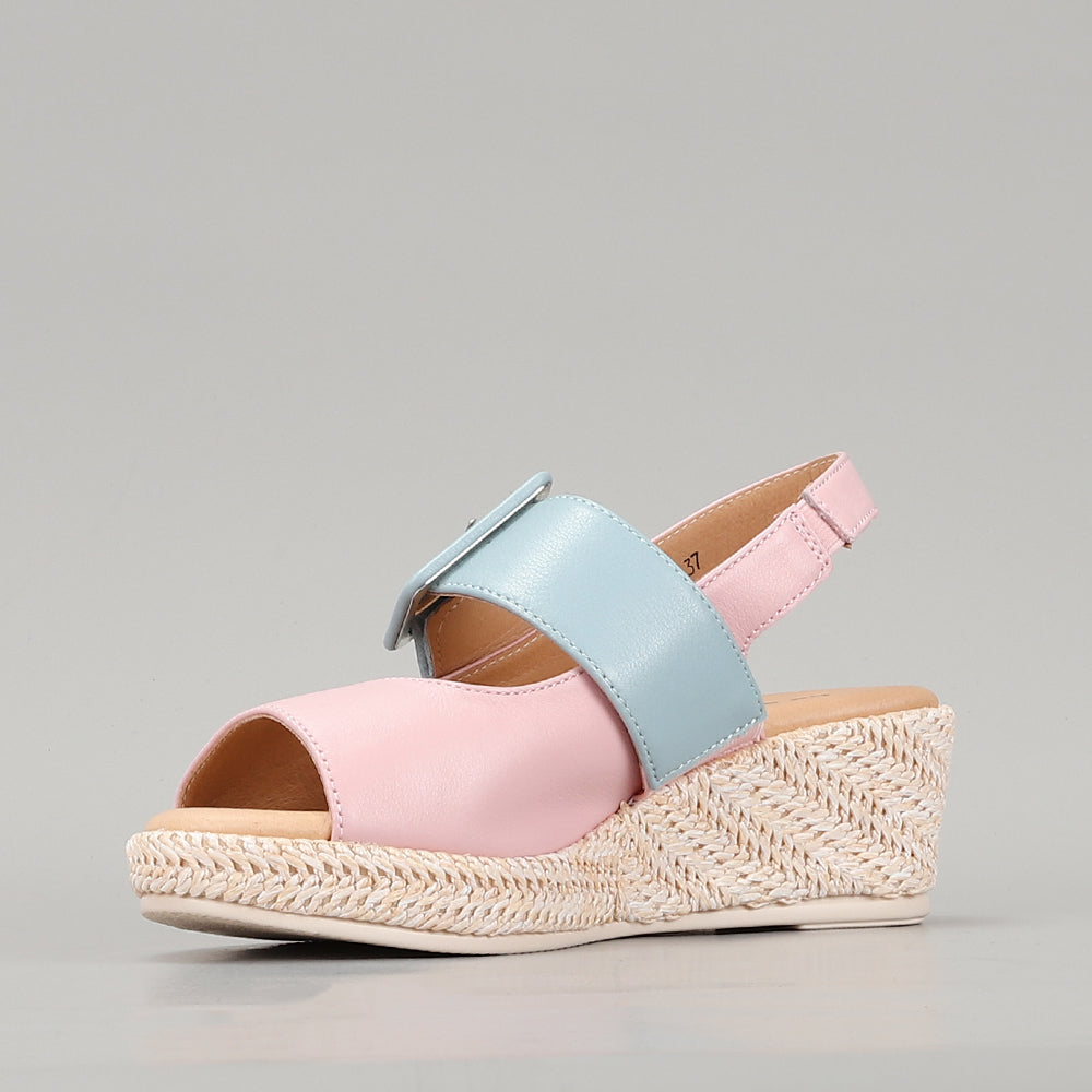 Pink blossom and baby blue Le Sansa Sansa Parola sandals with strappy design and cushioned soles, perfect for casual wear.