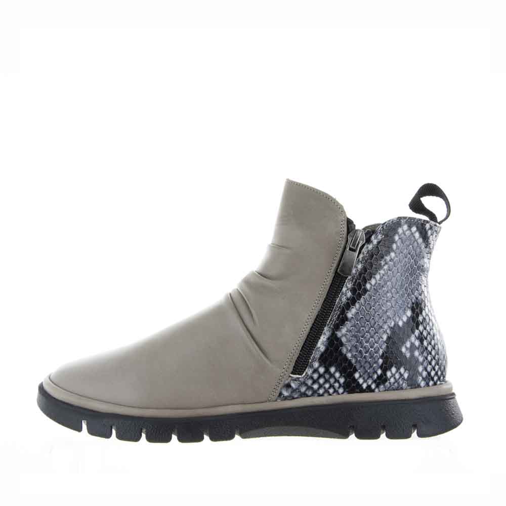 Le Sansa Rubel taupe boots with stylish ankle design and chunky heel, showcasing the premium leather material and modern look.
