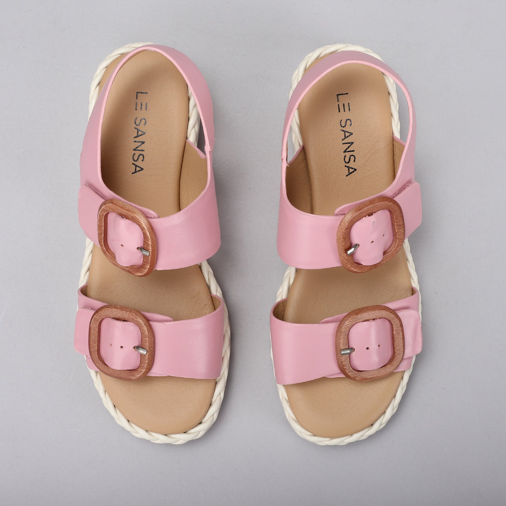 Le Sansa Emery baby pink sandals with open toes and adjustable straps, perfect for little feet and casual wear.