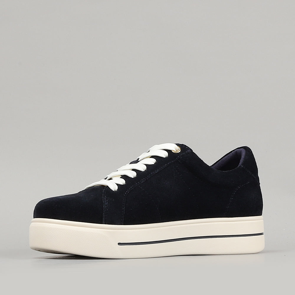 Naked Arches Azealia navy sneakers with mesh and synthetic upper, white sole, and lace-up design.