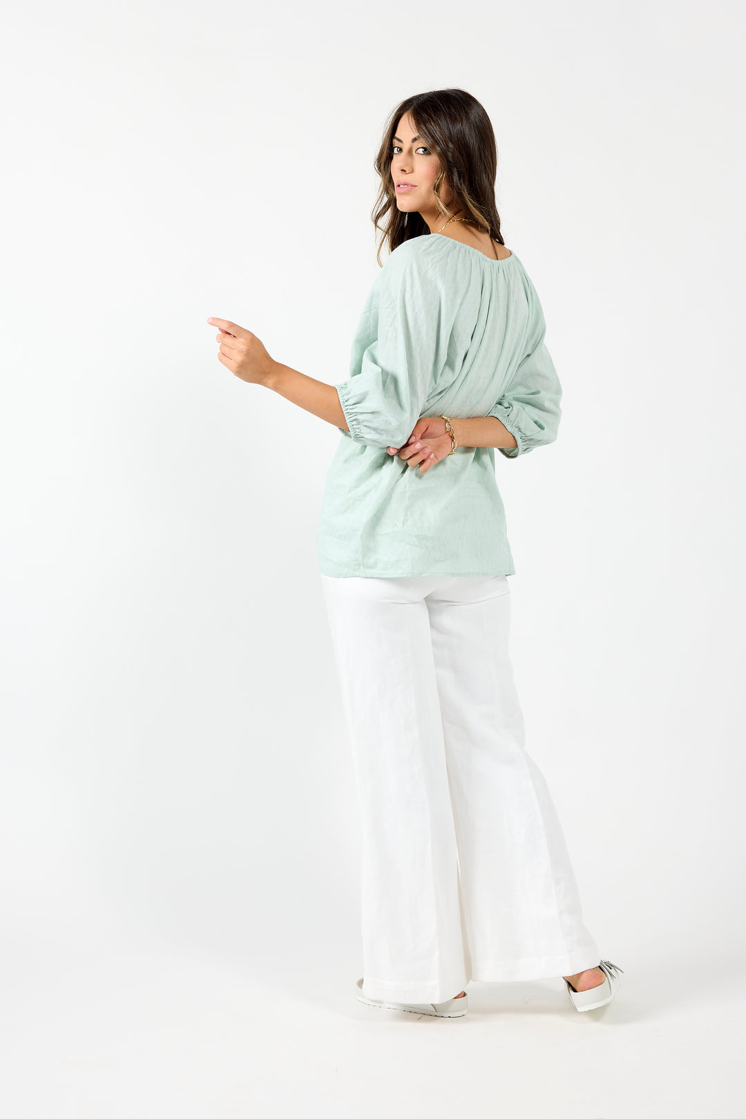 Drama The Label Milos Top in mint, a stylish sleeveless blouse with a relaxed fit, perfect for casual or dressy outfits.