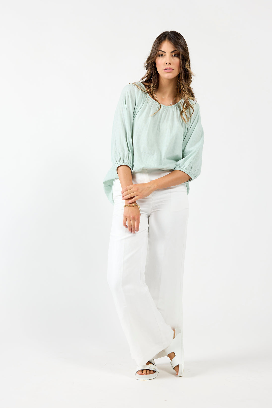 Mint green Drama The Label Milos top, a stylish blouse or cami with a relaxed fit and soft fabric, perfect for casual or dressy wear.
