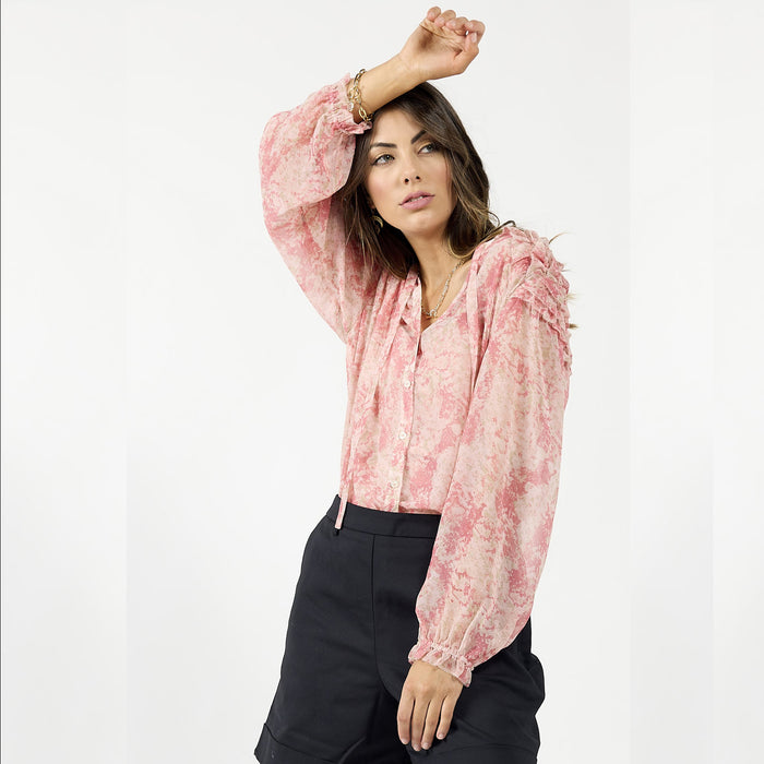 Pink marble blouse from Drama The Label, a stylish sleeveless cami top with a smooth fabric and elegant design.