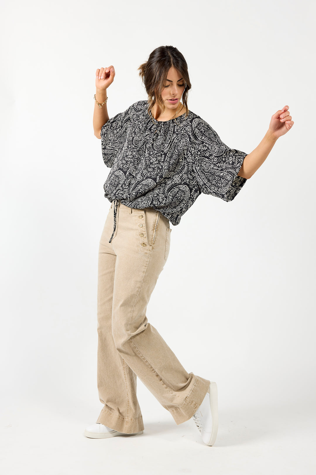 Drama The Label Liberty top in black paisley print, sleeveless blouse with a relaxed fit and lightweight fabric.