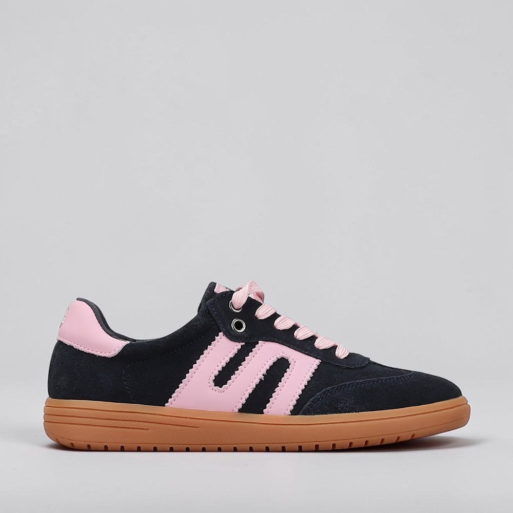Le Sansa Juno sneakers in navy and baby pink, featuring stylish design and comfortable fit for casual wear.