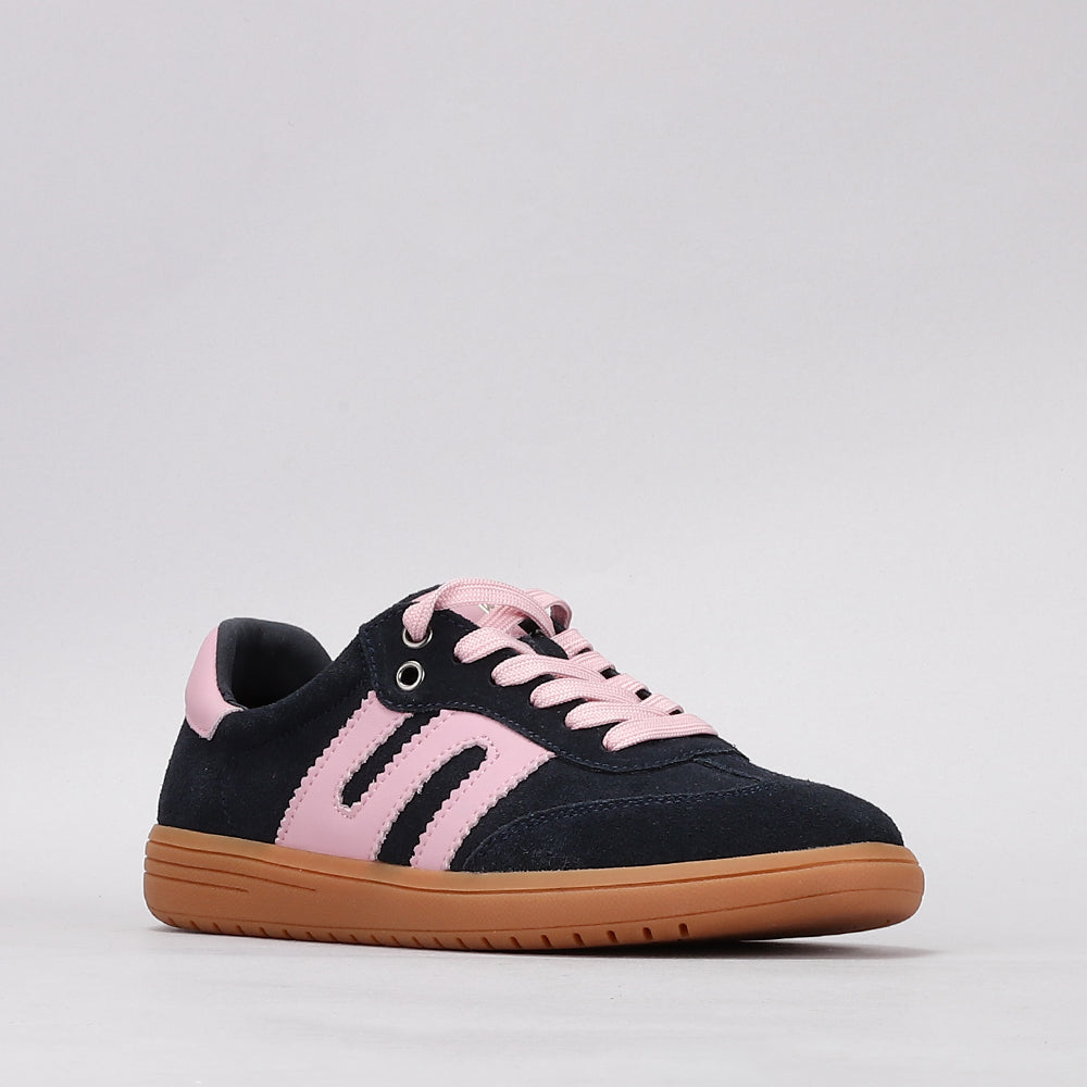 Le Sansa Juno navy and baby pink sneakers with stylish design, featuring comfortable laces and a casual, trendy look.