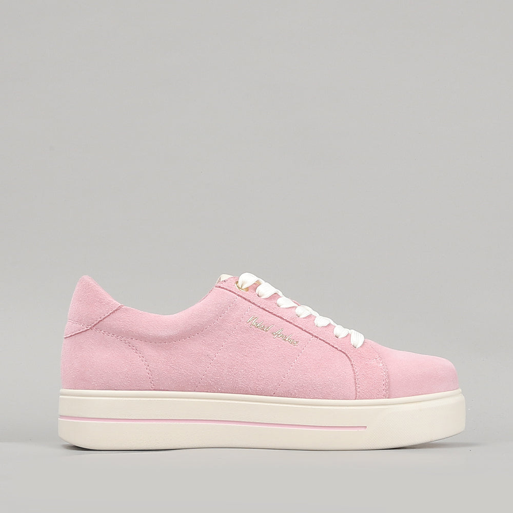 Naked Arches Azealia baby pink sneakers with white soles and laces, stylish and comfortable footwear for kids.