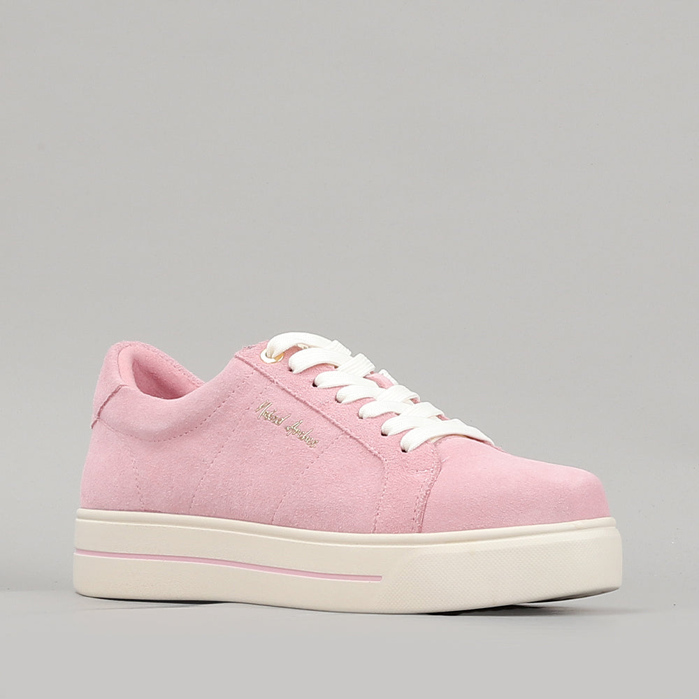 Naked Arches Azealia baby pink sneakers with white soles and laces, stylish casual footwear for women.