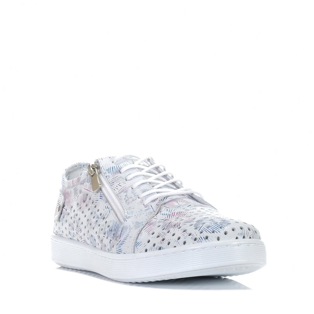 White printed Cabello EG17 sneakers with stylish design and comfortable fit, shown from a side view.
