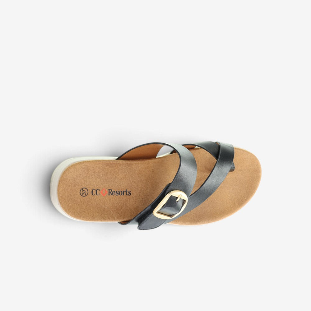 Black CC Resorts Domino slip-on shoes with sleek design and comfortable fit, perfect for casual wear.
