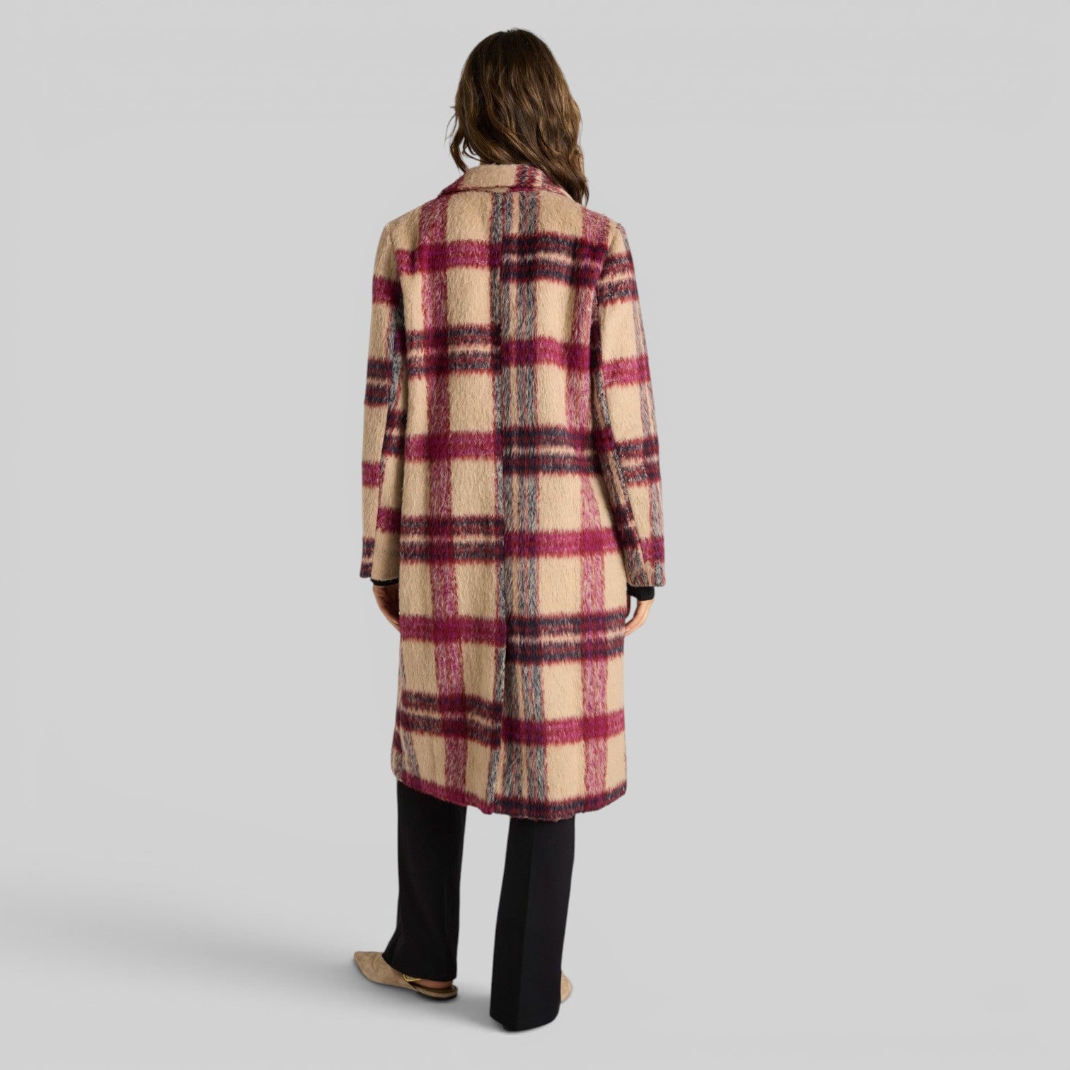 FATE + BECKER HARLOWS CHECK LONGLINE COAT CHECK PINK