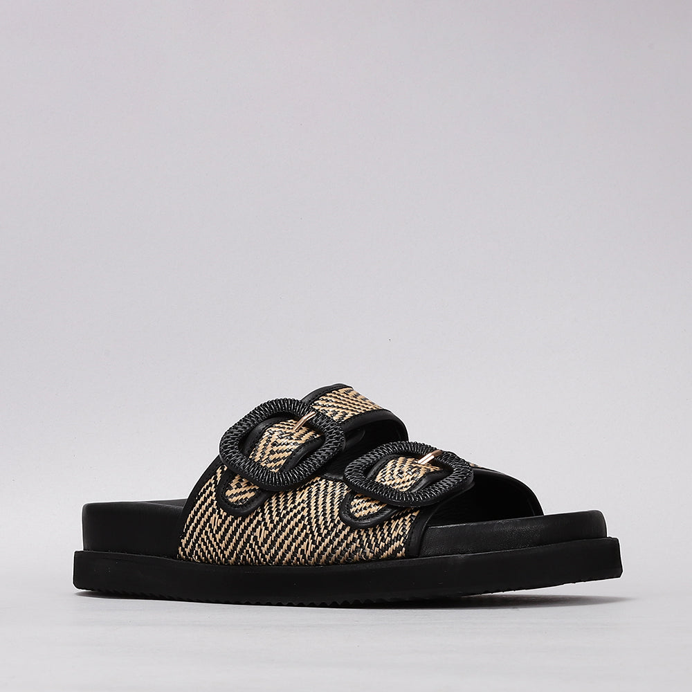 NAKED ARCHES Harriet black flats with sleek leather look, pointed toe, and subtle stitching details, casual and stylish footwear.