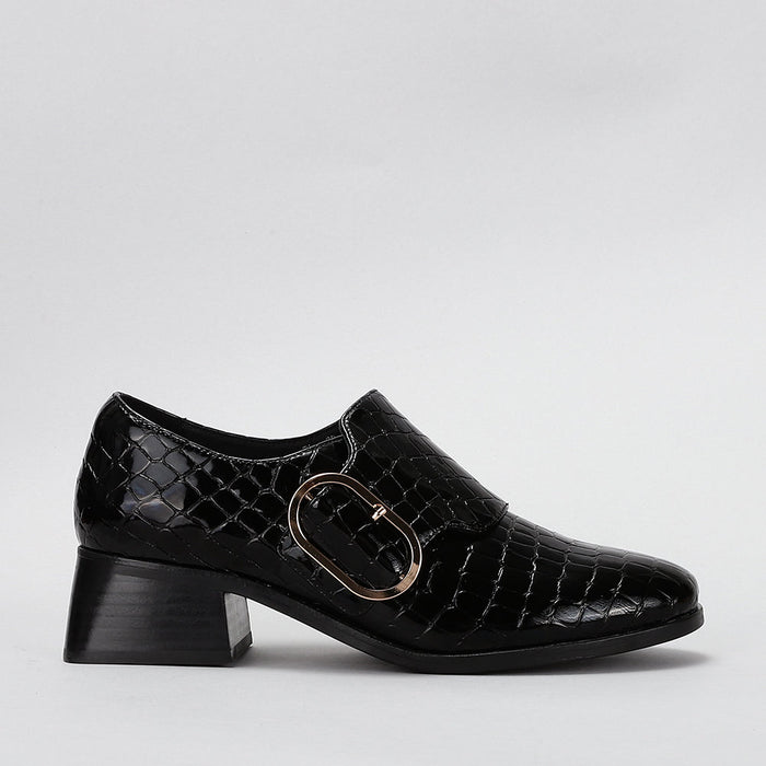 Le Sansa Rice Black Print loafers with sleek design and textured black print, ideal for stylish casual or formal wear.