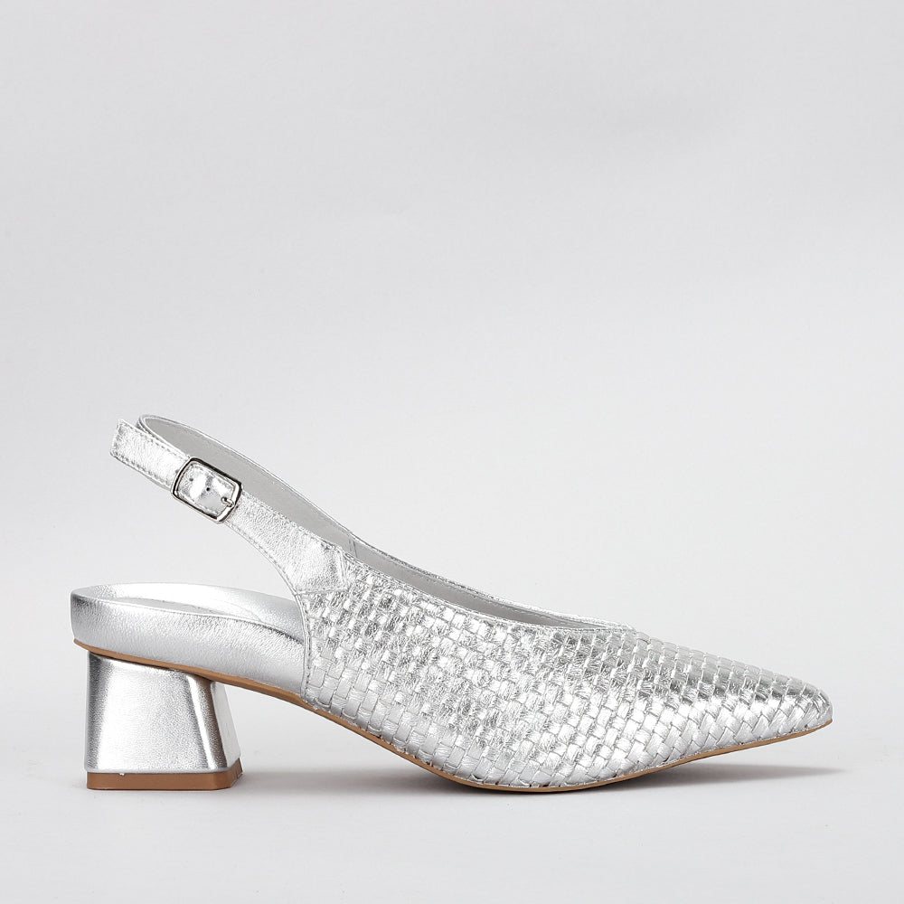 Naked Arches Hera Silver sandals with metallic straps and open-toe design, displayed on a neutral background.