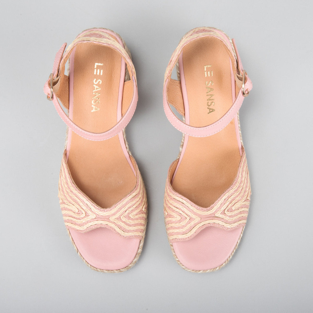 Le Sansa Alys baby pink and beige sandals with soft straps for comfort and stylish look.