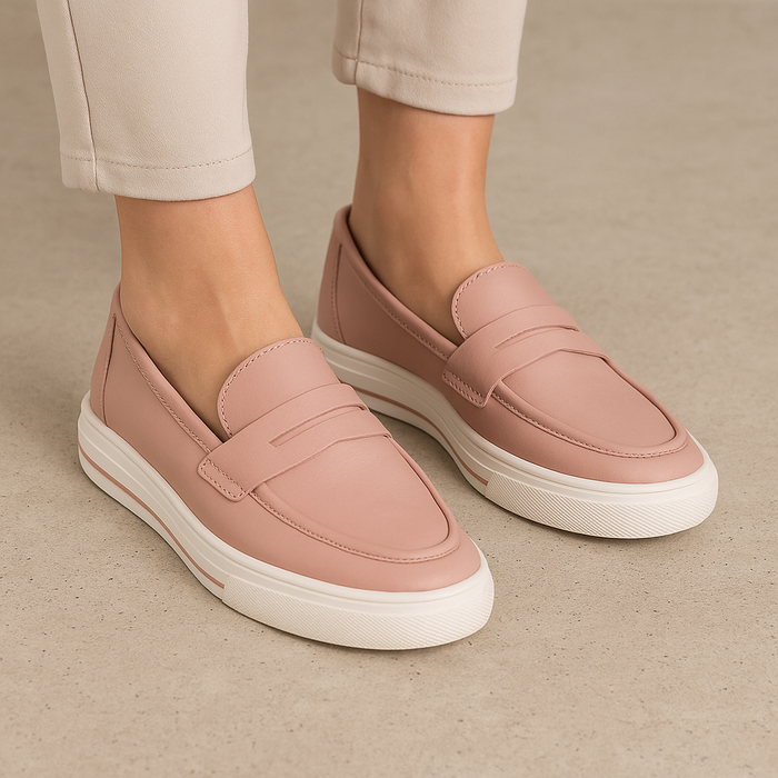 Le Sansa Isla Blush slip-ons with leather loafers design, featuring a soft blush pink color and stylish casual footwear.
