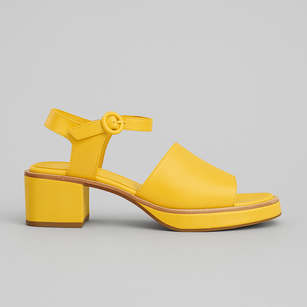 Yellow Le Sansa Sansa Ryalay mustard sandals with elegant strap design and open toe style.