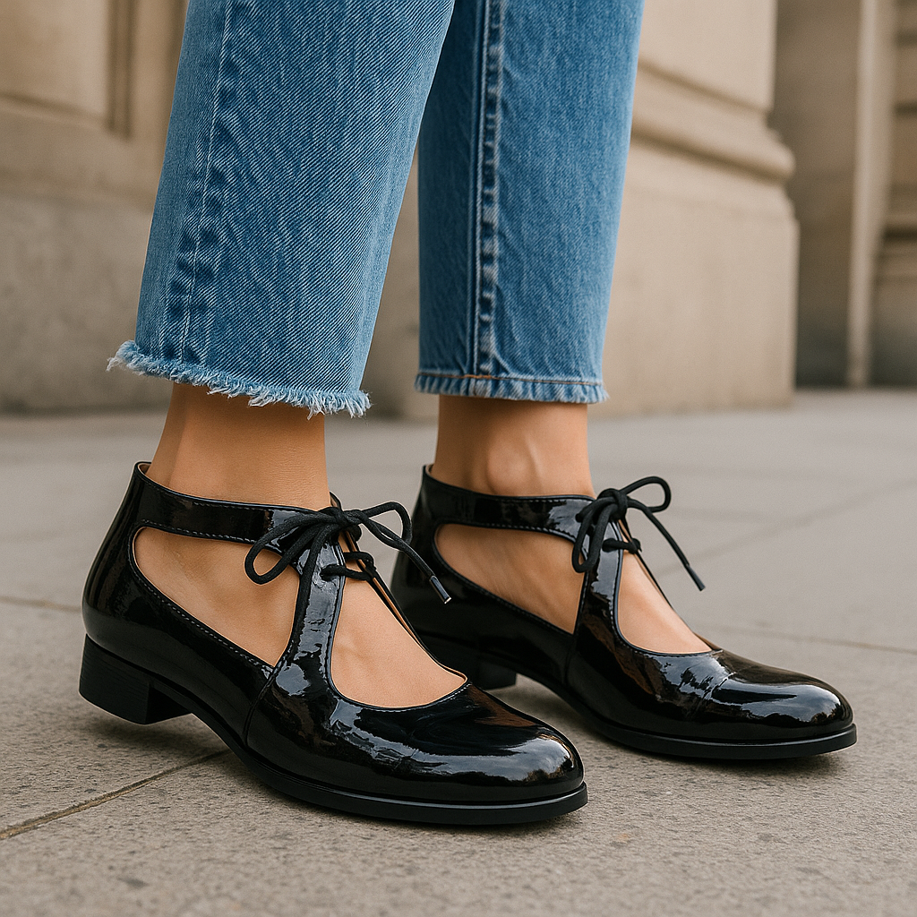 Black patent leather sandals by LE SANSA BOSS, stylish open-toe footwear with a sleek, modern design and comfortable strap details.