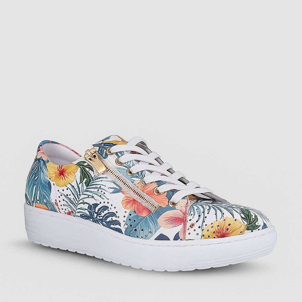 Cabello EG11 Iris sneakers featuring a floral design with vibrant colors and stylish sneaker construction.