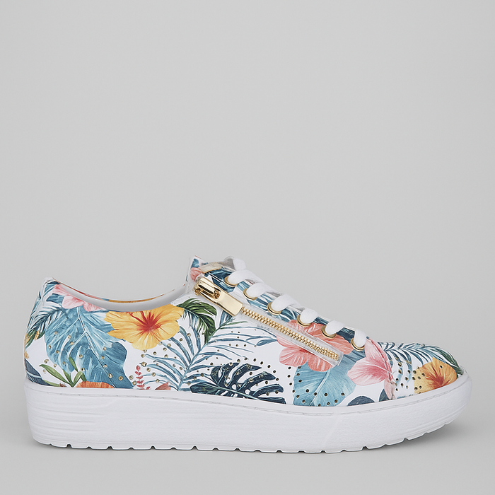 CABELLO EG11 IRIS sneakers with floral design, featuring colorful patterns on white athletic shoes for women or men.