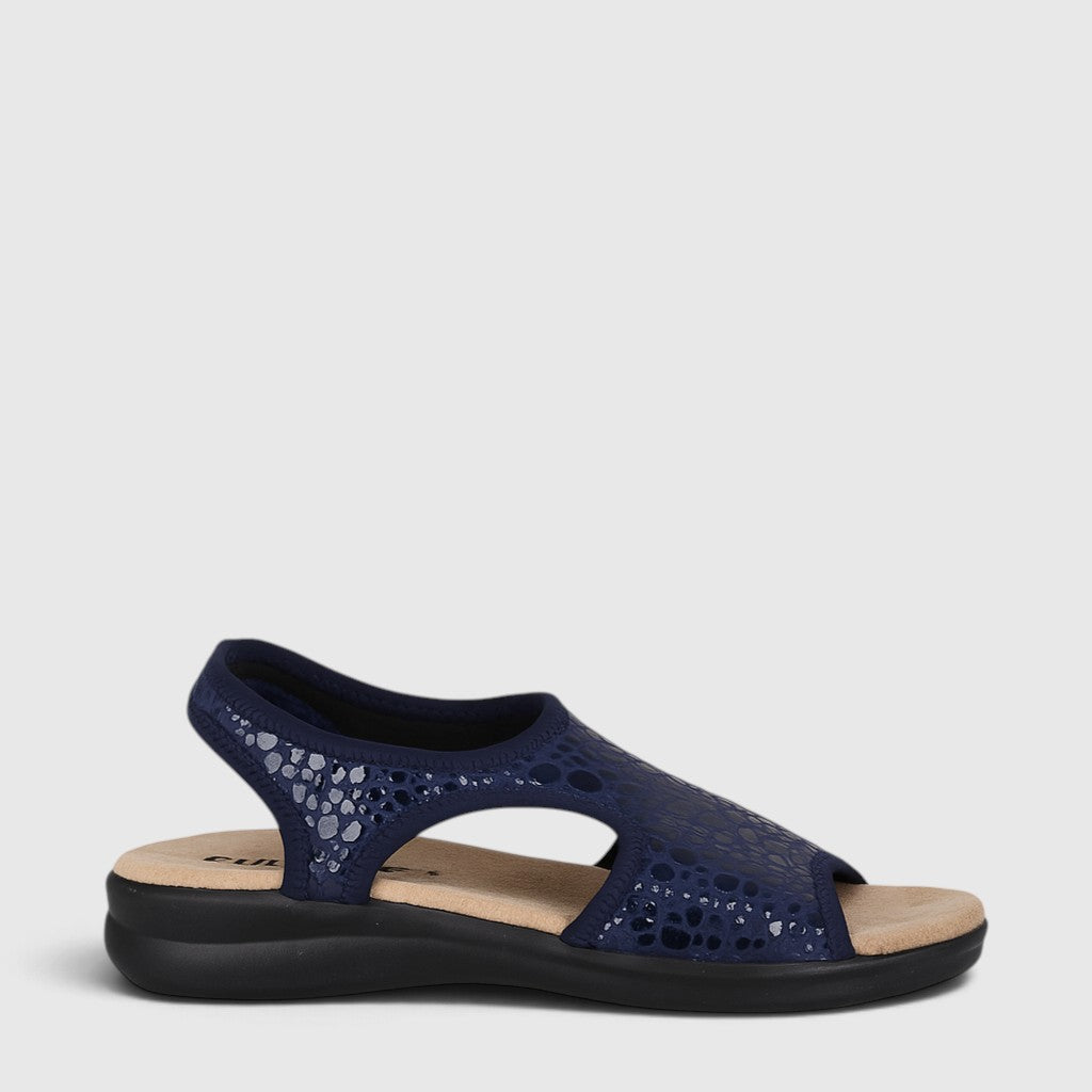 Euroflex Tuscany Navy Leo sandals in navy blue with leopard-print accents
