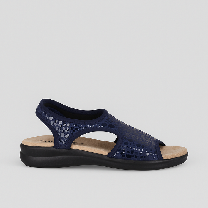 Euroflex Tuscany Navy Leo sandals displayed with blue straps and stylish design, perfect for casual summer wear.