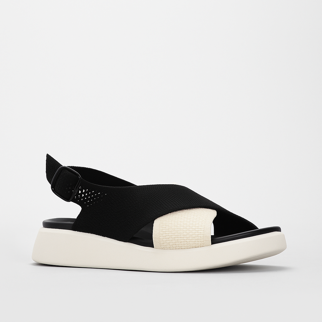 Los Cabos Bogota black sandals featuring modern design, open-toe style with sleek straps and comfortable sole.