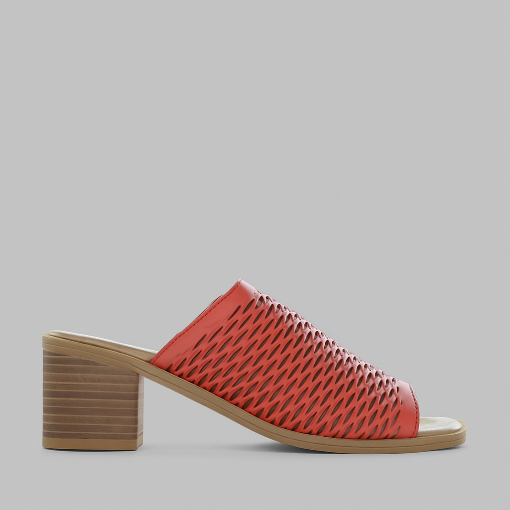 Red Le Sansa Lesansa Lovia II heels featuring stylish heeled sandals with open toes and ankle straps.