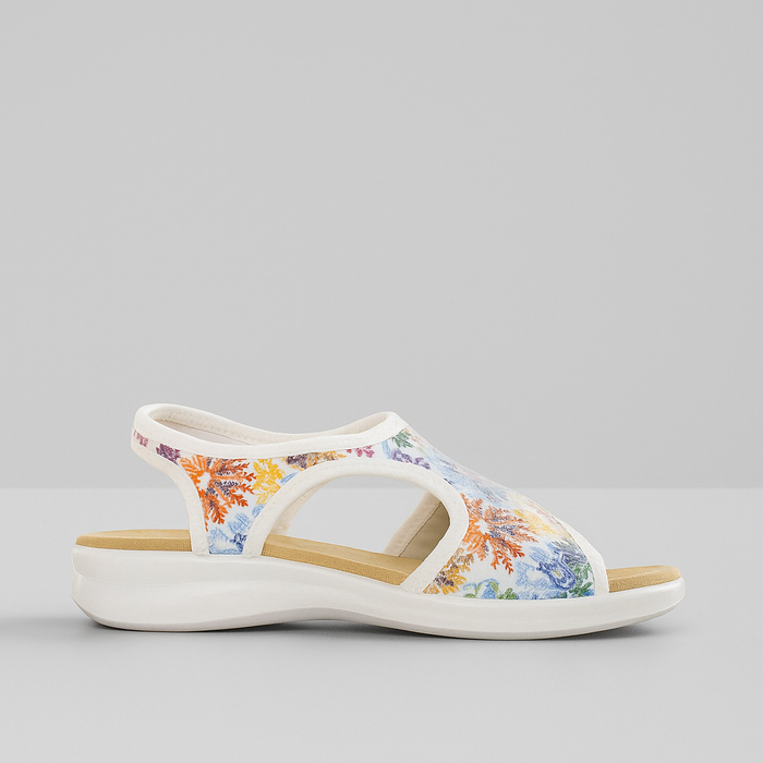 Euroflex Tuscany White Floral sandals with colorful floral design and open toe style, casual summer footwear.