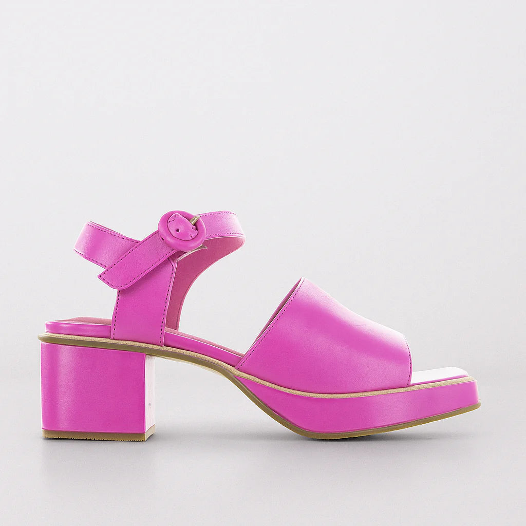 Le Sansa Ryalay hot pink sandals with open toes and stylish design, displayed on a neutral background.