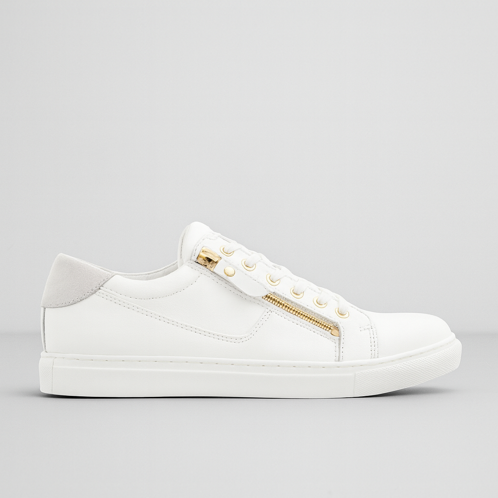 White Cabello EG520 sneakers with shadow design, featuring sleek styling and comfortable fit for casual wear.