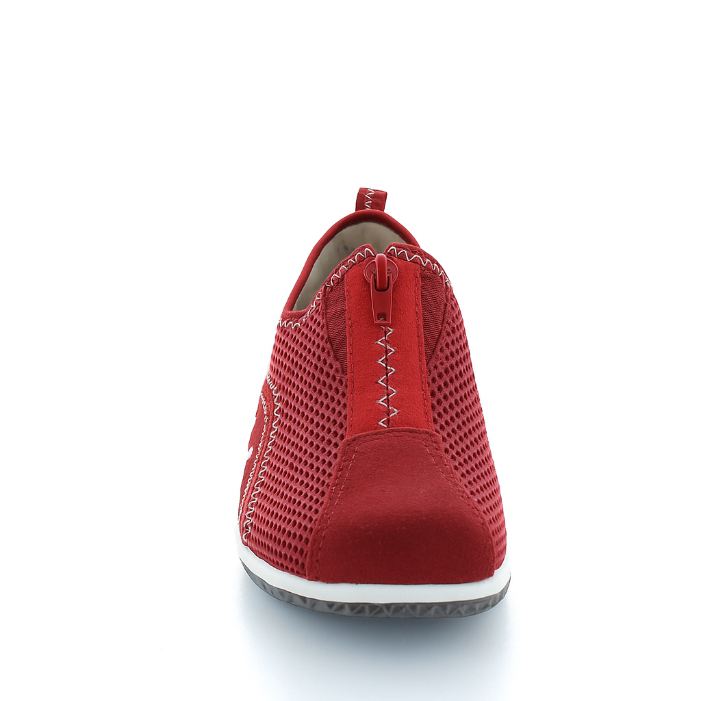 Red casual shoes from CC Resorts Sorrell collection, showing the footwear with a shadow effect in natural outdoor lighting.