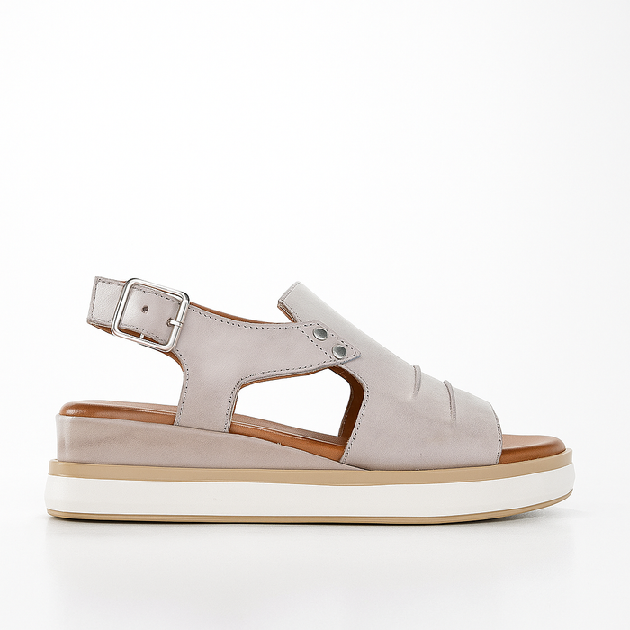 Le Sansa Hype Silver Grey sandals with open toes and sleek straps, stylish footwear for casual or summer wear.