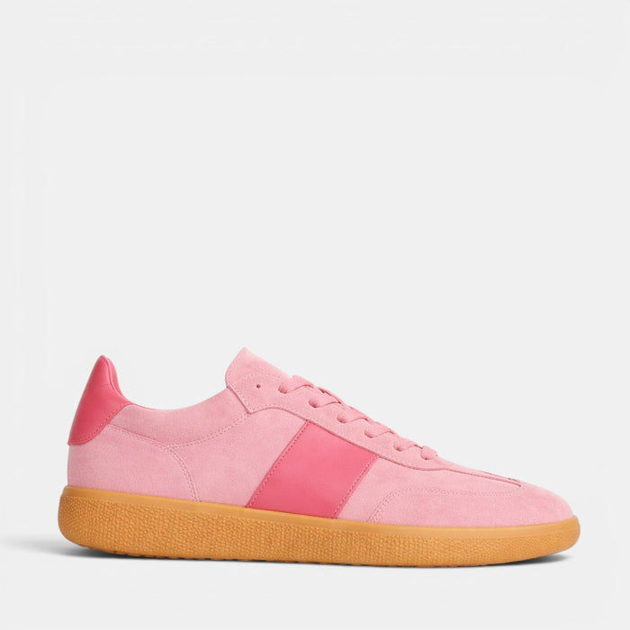 Eos Antigo Pink sneakers with white soles and pink laces, stylish casual footwear for women.