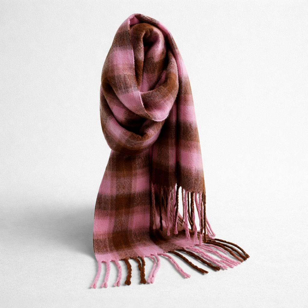 Minx baby pink checkers scarf with soft fabric, stylish and cozy accessory for babies and young children.