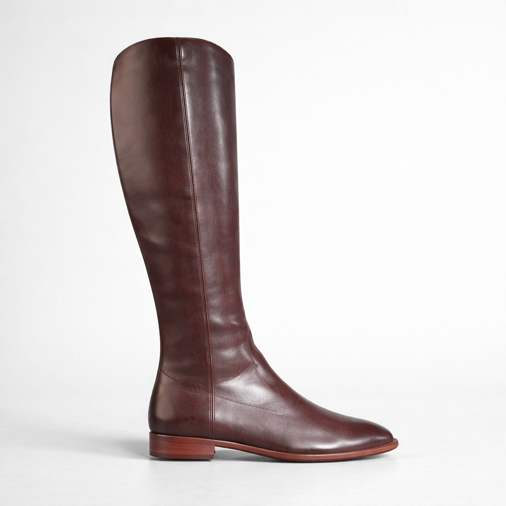 EOS Pheodora Chestnut high boots with rounded toes and chunky heels, made of smooth chestnut leather.