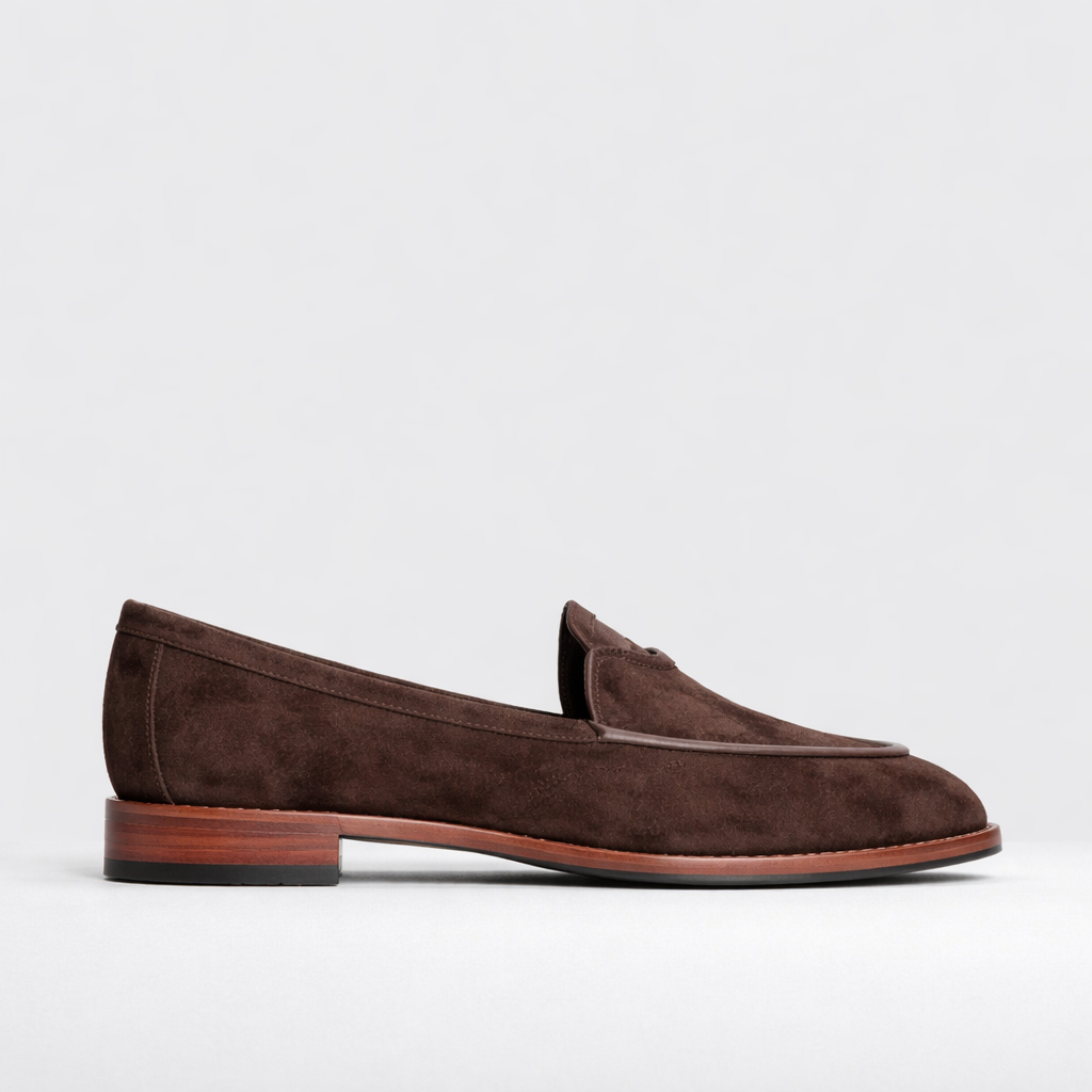 Eos Phea Cocoa loafers in brown leather with slip-on design and stitching details, stylish footwear for casual and formal wear.